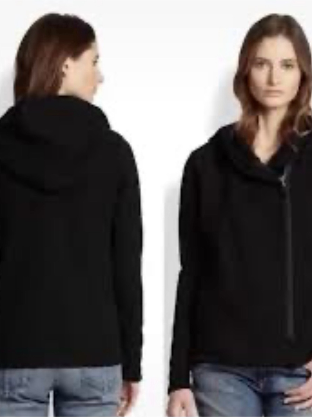 James Perse Asymmetrical Black Zip Hoodie with Funnel Neck size 2-Medium